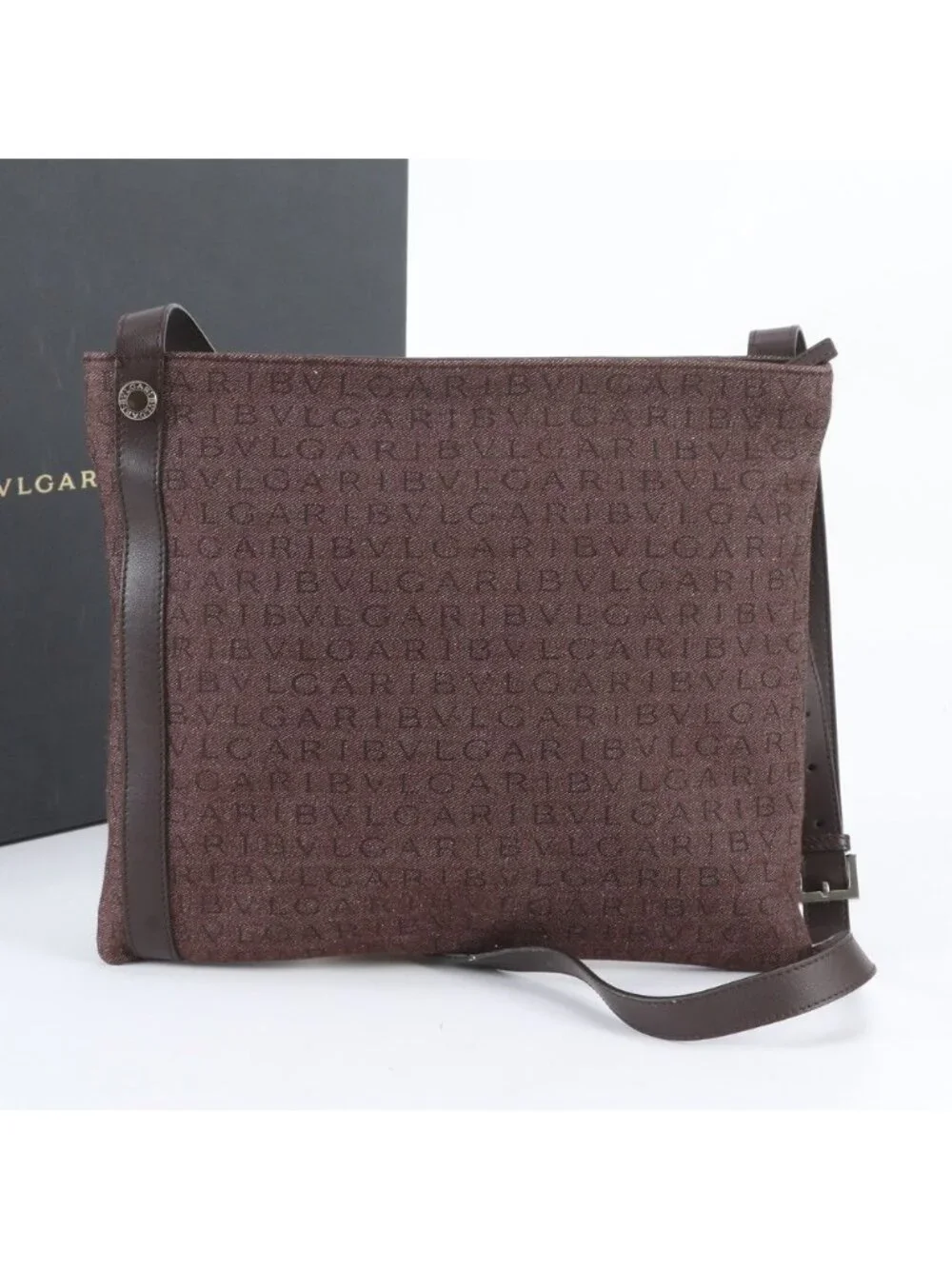 Bvlgari Logo Mania Canvas Leather Shoulder Bag Messenger Business